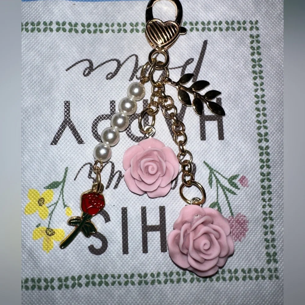 NWT light purple roses charm keychain purse charm
